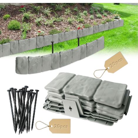 Bordure de pelouse en plastique flexible de 5 m Bordure de parterre en plastique avec aspect pierre Bordure de parterre de fleurs épaissie Petite clôture de jardin pour délimitation (1/5)