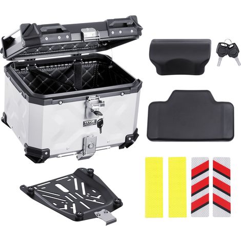 Top Case pour Moto 45 L, Valise Porte-bagages Universel en Alliage d'Aluminium avec Doublure en Cuir, Coffre Arrière de Moto Amovible et Étanche, avec Serrure et Coussin de Dossier, pour Scooter (1/5)