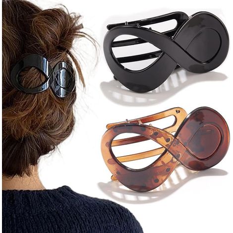 grandes Pinces Cheveux Noires Pour Femmes Et Filles(noir Et Marron) (1/5)