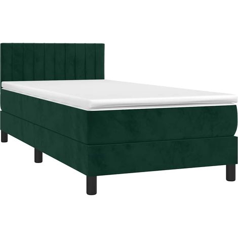 Box Spring Bed with Mattress&LED Dark Green 90x190cm Velvet vidaXL (1/4)