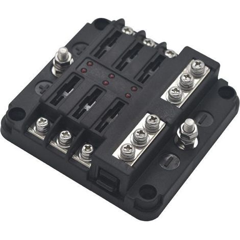 RHG Voies Boîte Fusibles 12V, Porte Fusible Blocs Fusible Lame avec 16 Fusibles 6 Voyants LED Couvercle de Protection pour 12V/24V Voiture Automobile Bate