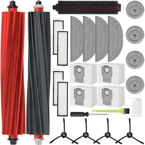Zubehör für Roborock S8 MaxV Ultra Ersatzteilset, 2 Hauptbürsten, 4 Staubbeutel, 4 Reinigungstücher, 4 Filter, 4 Wischmopps, 4 Seitenbürsten, 1 Reinigungsbürste