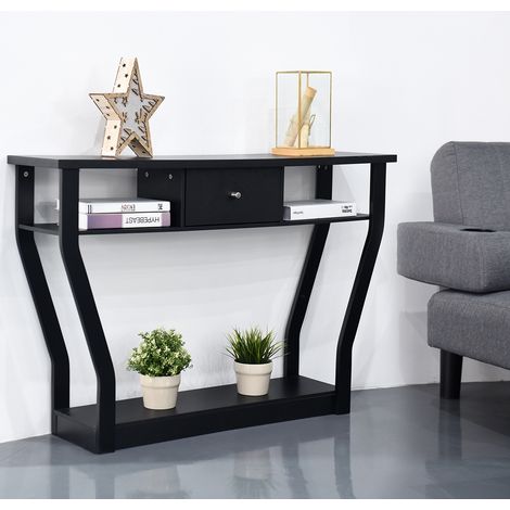 Table Console Vintage avec 1 Tiroir 3 Compartiments pour L'entrée Salon Couloir en MDF 120x30x81cm Noir Maison Chic (1/4)
