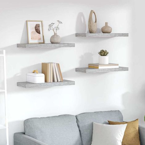326599 vidaXL Floating Wall Shelves 4 pcs Concrete Grey 60x23,5x3,8 cm MDF (1/5)