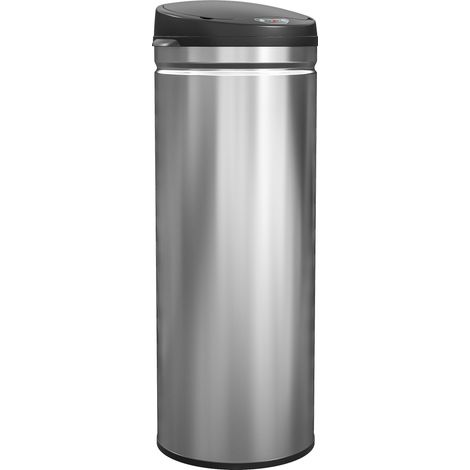 Poubelle de cuisine automatique 50L inox, poubelle à couvercle à fermeture en douceur, 30,5x30,5x85cm, argent