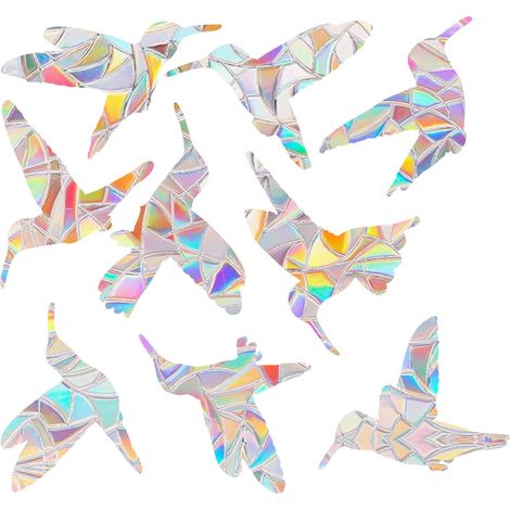 9PCS Suncatcher Stickers Fenetre,  Stickers Anti Collision Oiseaux, Prisme Stickers Fenetre Electrostatique PVC Autocollants Décoratifs Translucides pour Portes et Fenêtres