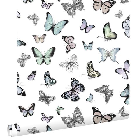 papier peint papillons vert menthe pastel et violet lillas pastel - ESTAhome (1/5)