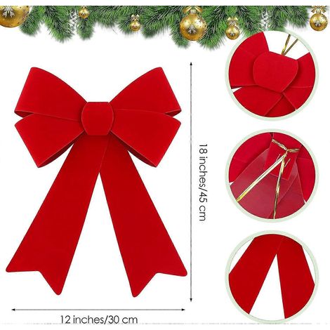 Rote Schleifen für Weihnachtskränze, dekorative Schleifen für den Weihnachtsbaum, Weihnachtsbaumschmuck, Partyzubehör (4 Stück, 12 x 18 Zoll) (1/3)