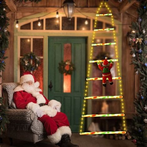 Lumières d’échelle de Noël 1,6 m 6 échelons, Père Noël grimpant, LED multicolores, 8 modes, USB, décor extérieur étanche-Coloré (1/5)