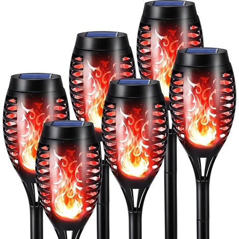 VUSZR Solarleuchten für Außen Garten 6 Stück Solar Fackel mit Rot Realistischer Flammeneffekt, IP65 Wasserdicht Solarlampe für Außen, Hinterhöfe, Gärten, Rasen Halloween Dekoration (1/5)