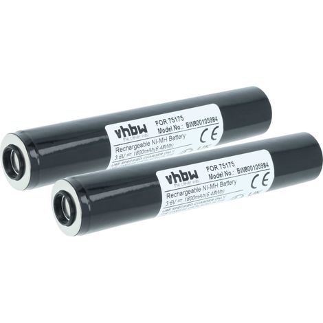 vhbw 2x Battery compatible with Pelican Stinger HP, XT, XT HP Torch, Headlamp (1800 mAh, 3.6 V, NiMH)