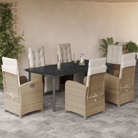 Set comedor de jardín 7 pzas con cojines ratán sintético beige vidaXL (1/5)