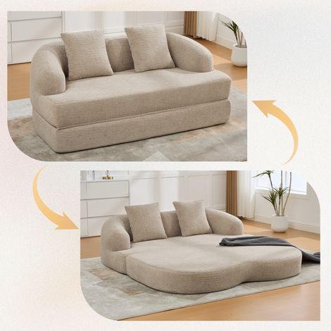 Canapé Convertible 2 Places Lit d'Appoint Pliable en Chenille Kaki avec 2 Coussins 157x84x65 cm - PANGIVO (1/5)