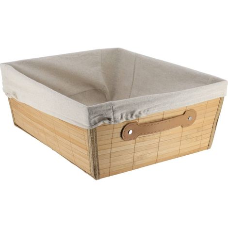 Panier de rangement Panière de dressing en Bambou et Lin L 32.5 x P 40 x H 15 cm - TENDANCE (1/2)