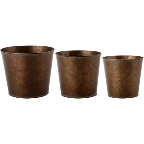 Lot de 3 pots de fleurs ronds en fer antique, vases artificiels décoratifs pour la maison, le jardin ou un café. (1/5)