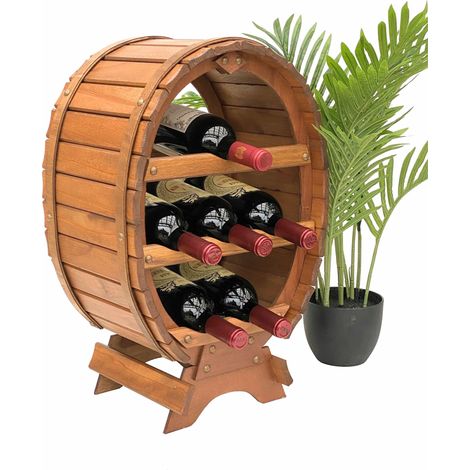 DanDiBo Weinregal Holz Stehend Weinfass 6 Flaschen Braun gebeizt Flaschenregal Flaschenhalter Fass