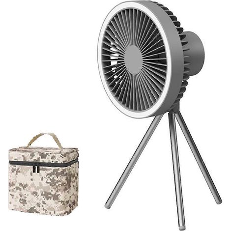 Wiederaufladbarer Campingventilator mit 10.000 mAh Akku, tragbarer kabelloser Tischventilator, Deckenventilator mit Powerbank und LED-Licht, Hellgrau (1/5)