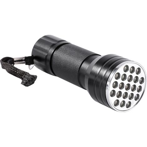 Hochwertige UV-Taschenlampe mit 21 LEDs, violetter Aluminium-Hintergrundbeleuchtung mit Lichterkennung