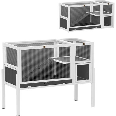 Cage d'intérieur pour lapin/hamster avec plateau amovible et couvercle ouvrant, grise (1/5)