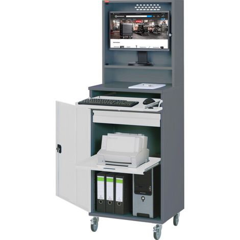 [GEBRAUCHT] B-Ware Stier Computerschrank Schrank Computerstation Anthrazitgrau Fahrbar 650x520x1482