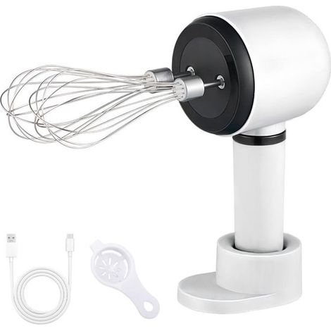 Mousseur à lait électrique et manuel en acier inoxydable, avec 2 embouts, fouet à mousse pour café, cappuccino et cuisine, blanc (1/5)