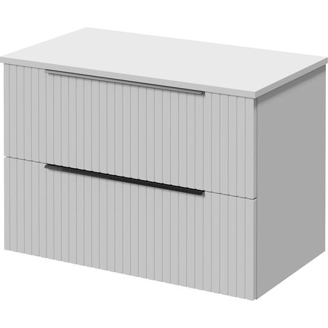 Helix 460 Fluted Satin White 800mm Wall Mounted 2 Drawer Vanity Unit for Countertop Basins