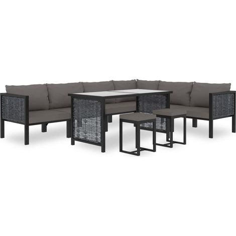 9-tlg. Garten-Lounge-Set mit Auflagen Poly Rattan Anthrazit