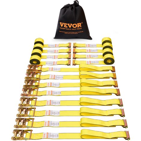 VEVOR Sangle a Cliquet Sans Fin Lot de 8 Sangles deArrimage E Resistance a la Rupture Maximale 1995,8 kg 0,05x4,6 m pour Securiser Cargaisons, Electromenagers, Equipement de Jardin, Moto, Demenagement