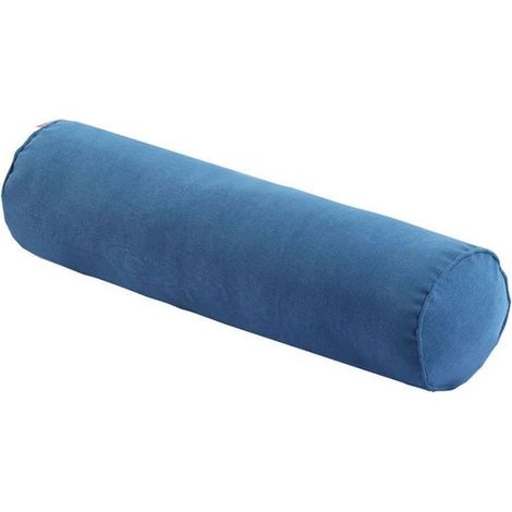 1 oreiller rectangulaire, velours bleu, fibre synthétique, 20x100 cm, décoration lit et salon