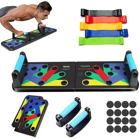 Planche À Pompes Réglable - 20 Positions - Plieuse Compacte En ABS - Pour Entraînement Musculaire À Domicile - Avec 5 Bandes De Résistance - 1 Pièce