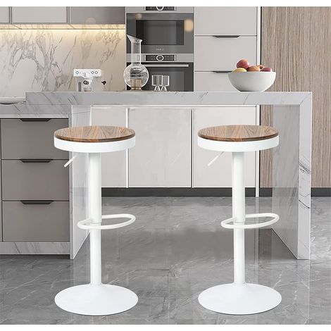 Skecten – Lot de 2 tabourets de bar à hauteur réglable – Bois massif et métal – Hauteur d'assise 55-75 cm – Design moderne blanc chêne (1/4)