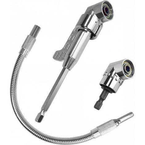 3-in-1-Winkelbohrer-Aufsatzset – 105°-Winkelbohreradapter und flexible Sechskant-Schaftverlängerung für Schlagschrauber, Heimwerkerarbeiten und Autoreparaturen in beengten Bereichen – Silber (1/5)