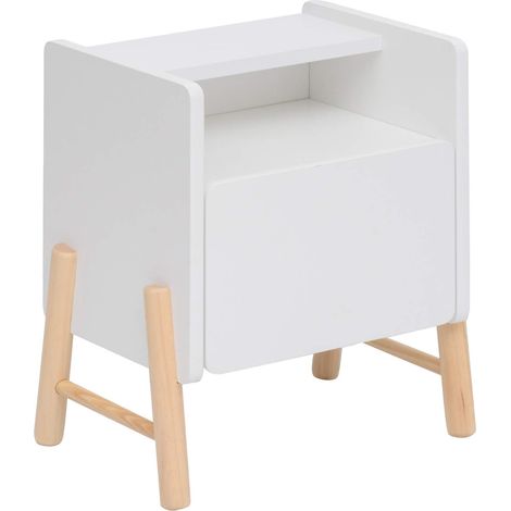 Table de chevet pour enfants Rebecca Mobili Kelen 49x40x30 MDF Pin Blanc Marron