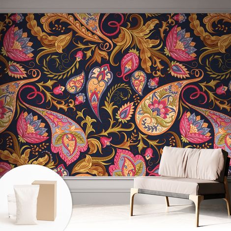 Papier peint intissé mural classique avec imprimé motifs décoratifs design élégant non‑tissé Paisley coloré 312x219 cm (1/5)