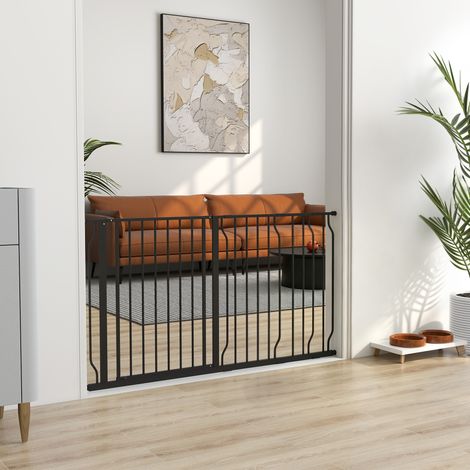 Barrière de sécurité barrière pour animal domestique longueur réglable dim. 145L x 76H cm noir