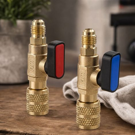 Adaptateurs Rapides Laiton Coupleur Climatisation R22 R410A - Connecteur Haute et Basse Pression, Kit Complet Bleu et Rouge (1/5)