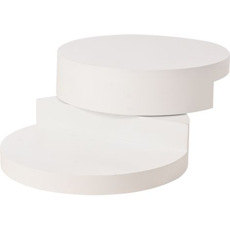 Tavolino da caffè rotondo girevole 70 x 70 x 35,5 cm bianco in MDF con LED (1/5)