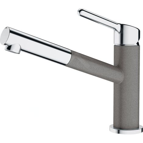 Franke Orbit - Mitigeur d'évier FC 3055.084 avec douchette extractible, chrome / pierre grise 115.0623.141 (1/2)