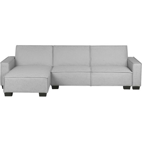 Sofá cama esquinero tapizado en tela gris claro 3 plazas cama en forma de L izquierda Romedal