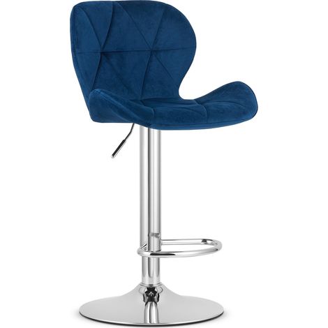 Taburete WEST - terciopelo azul marino / base cromada (1/5)