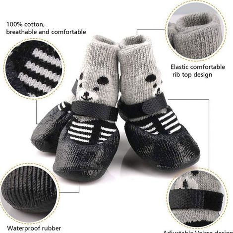 Chaussons Pet avec Protèges-Pieds Anti-Dérapage Imperméables pour Chiens Sports Outdoor Pluie Snow 4 Pièces/Set Dimensions S M L Couleurs Bleu Noir Rouge (1/5)