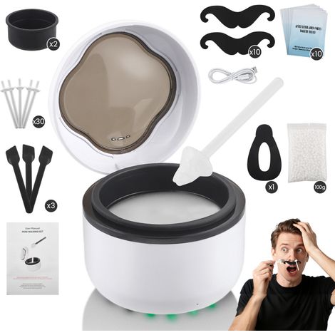 Kit d'épilation du nez (unisexe) comprenant un mini chauffe-cire portable, 100 g de cire dépilatoire et 30 bâtonnets d'épilation. (1/5)