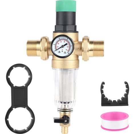 Reducteur de Pression Eau 1 Zoll DN32 Réducteur de Pression d'eau avec Manometre Pression Eau et Filtre à Tamis Limiteur de Pression Laiton Reducteur de Pression pour Eau Potable (1/5)