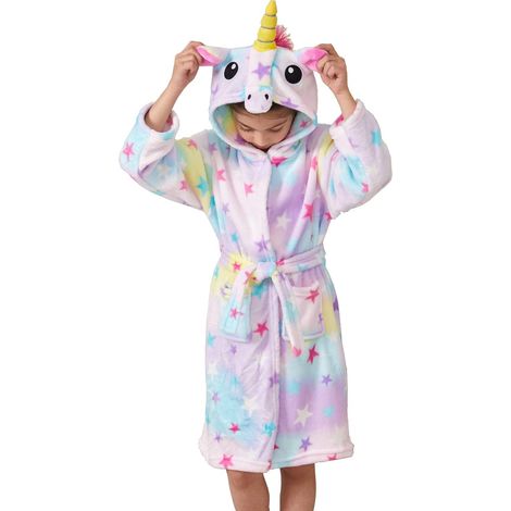 Peignoir de nuit à capuche licorne doux pour enfants Msrlassn - Cadeaux licorne pour filles (Étoile, 10-11 ans) (1/5)