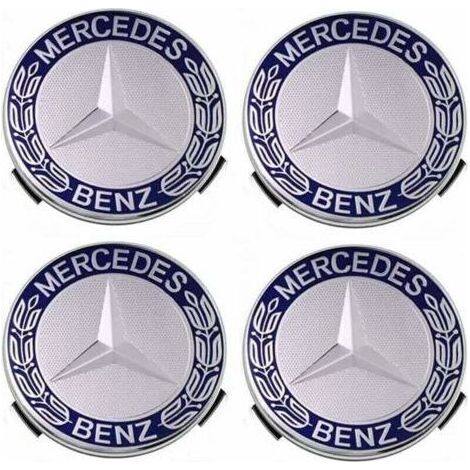 Lot de 4 cache-moyeux compatibles avec Mercedes Benz 75 mm - Bleu, (1/4)