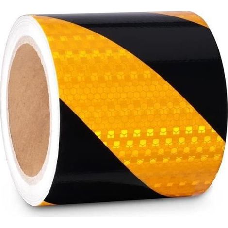 Bande Réfléchissante Autocollante 10 cm x 25 m, Jaune et Noir Ruban Adhésif Réfléchissant, Bande Fluorescente Autocollante pour l\'ex (1/4)