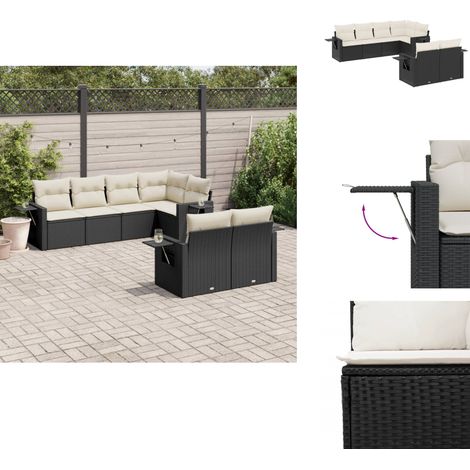 Salon de jardin 7 pcs avec coussins noir résine tressée - Salon De Jardin - Meuble De Jardin - Canapé Extérieur - Ensemble Salon - Rattan Imitation Bois (1/5)