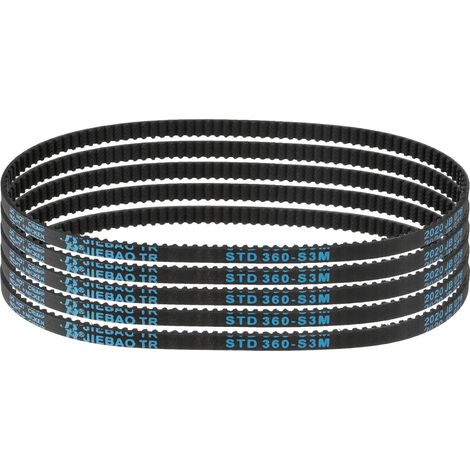 5pcs HTD-3M Rubber Timing Belt, 120 Teeth, 360mm Pitch Length x 6mm Width x 2.4mm Height, Closed Loop Pulley Belt (1/5)