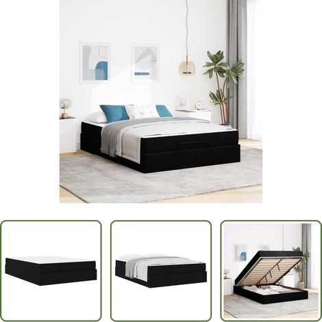 Matelas en mousse - Cadre de lit avec matelas avec matelas 2 pcs Noir tissu (1/5)