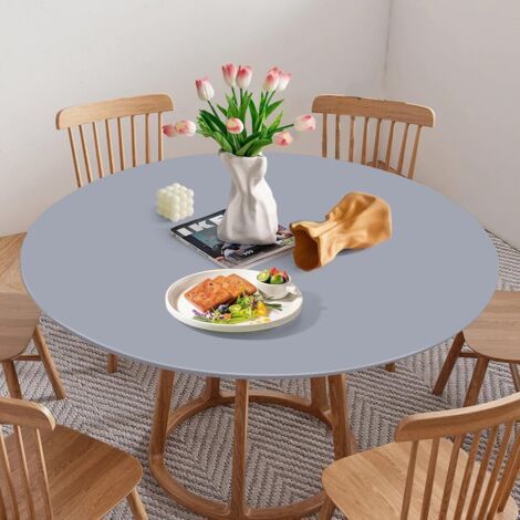 Nappe de table ronde lavable avec élastique, nappe de jardin ronde avec élastique, nappe de jardin résistante aux intempéries à l’intérieur, idéale pour 90 cm - 110 cm (gris argenté)